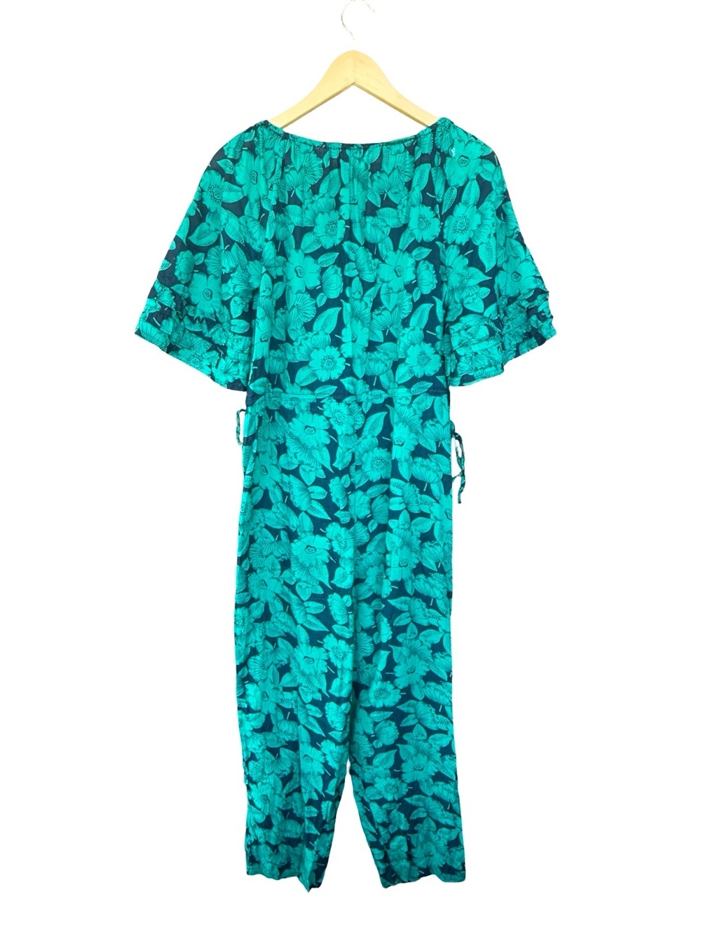 Sundance Floral Cotton Jumpsuit Petite Medium PM Blue Green Blue Pockets Boho - Picture 10 of 12